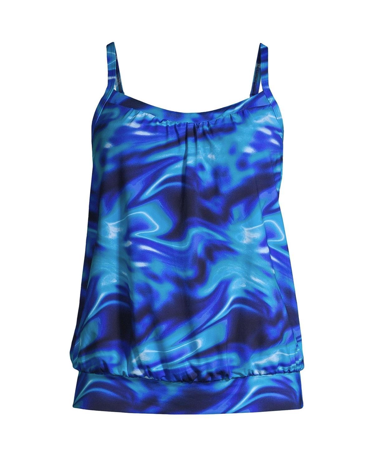 Lands End Womens Long Blouson Tummy Hiding Tankini Swimsuit Top Adjustable Straps - Electric blue multi Product Image