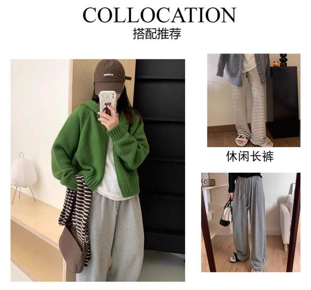 Plain Zip-Up Crop Knit Hoodie Product Image