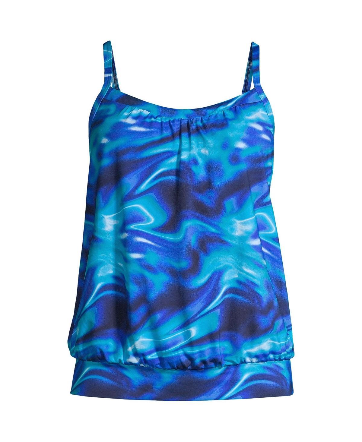 Lands End Womens Long Blouson Tummy Hiding Tankini Swimsuit Top Adjustable Straps - Electric blue multi Product Image