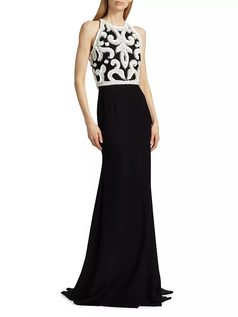 Bead & Sequin-Embellished Sleeveless Trumpet Gown Product Image