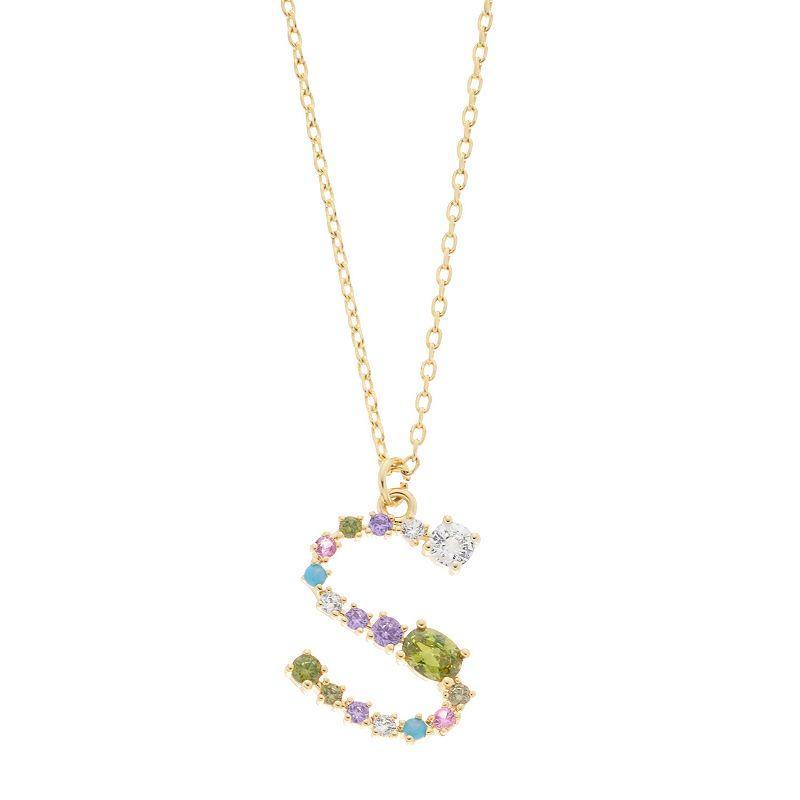 City Luxe Gold Tone Cubic Zirconia Initial Pendant Necklace, Womens, Multicolor Product Image