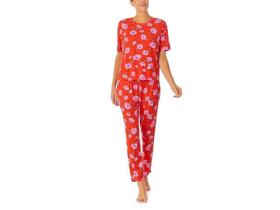 Sanctuary Short Sleeve Tee Cropped PJ Set (Red Floral) Women's Pajama Sets Product Image