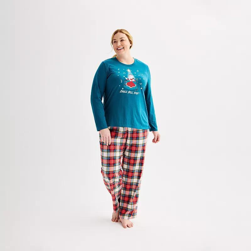 Plus Size Jammies For Your Families Jingle Bell Rock Mrs. Claus Pajama Top & Fleece Pajama Bottoms Set, Womens Product Image