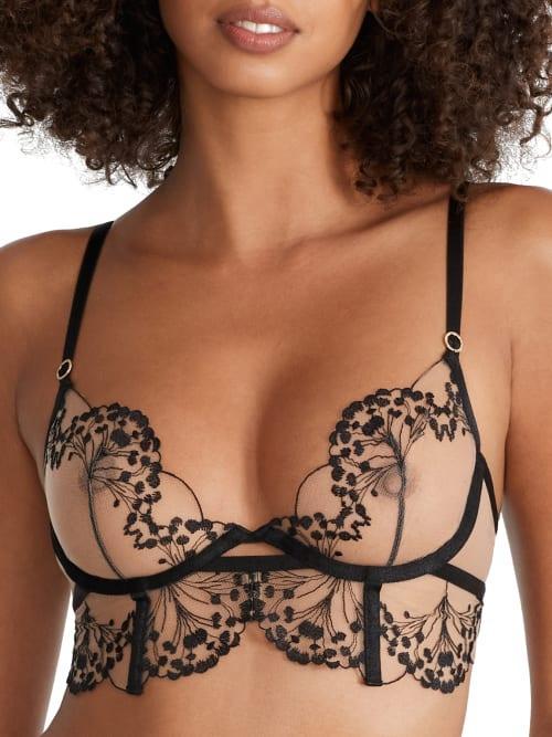 Womens Floral-Embroidered Tulle Longline Bra Product Image