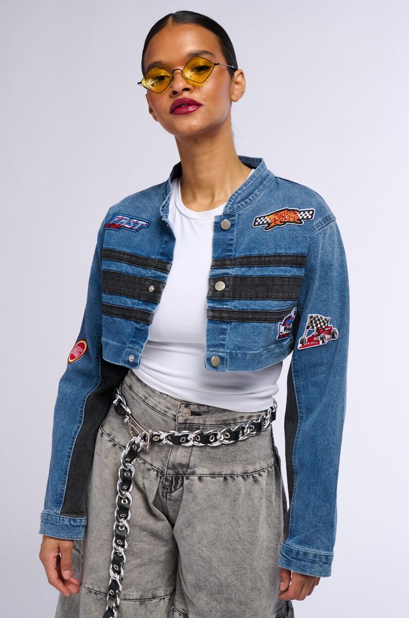 RACING QUEEN DENIM TWO IN ONE BOMBER Product Image