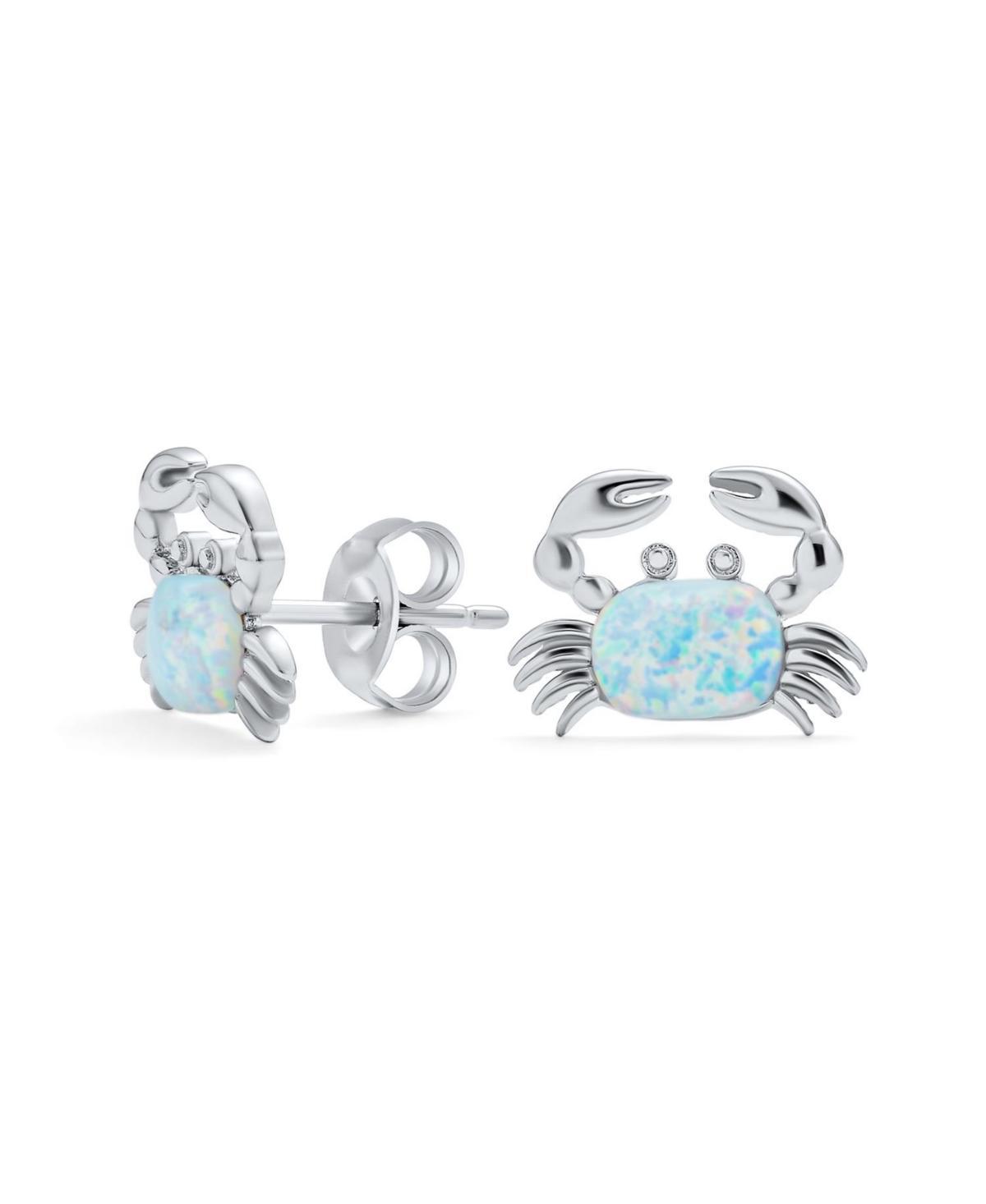 Bling Jewelry Small Gemstone Tropical Vacation Nautical Created Opal Beach Sand Crab Stud Earrings For Women .925 Sterling Silver October Births Product Image