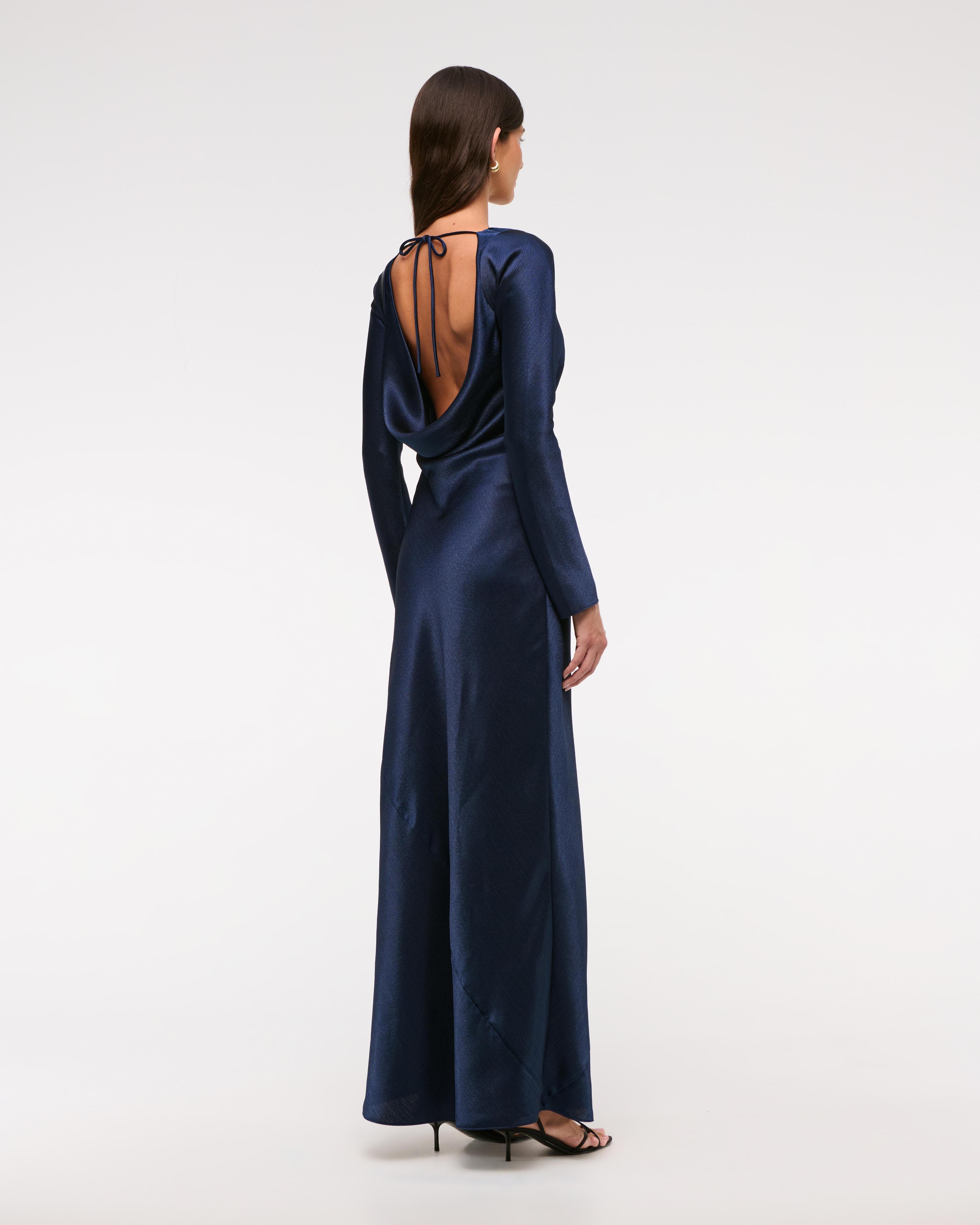 Long-Sleeve Cowl Back Slip Maxi Dress Product Image