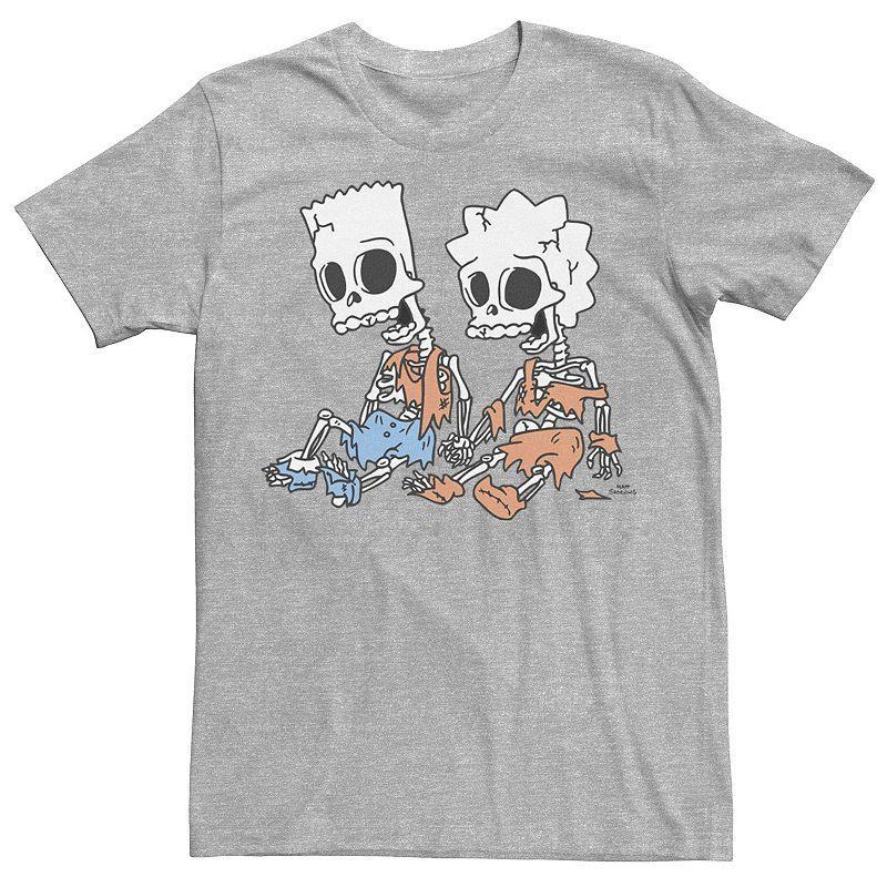 Mens The Simpsons Bart & Lisa Skeletons Tee Athletic Grey Product Image