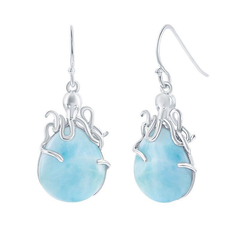 Sterling Silver Pear-Shaped Larimar Octopus Earrings Product Image