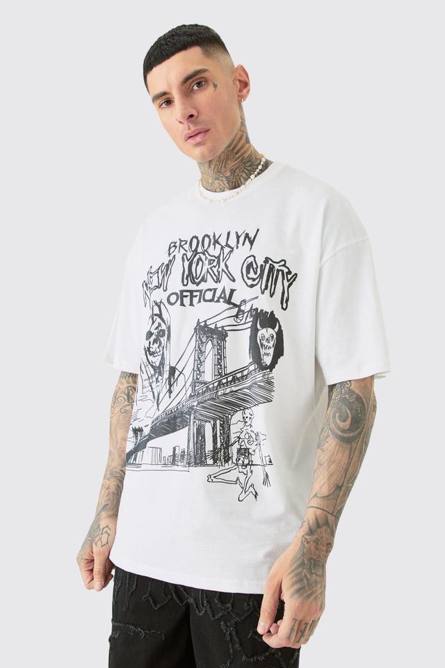 Mens White Tall Oversized Official City Print T-shirt, White Product Image