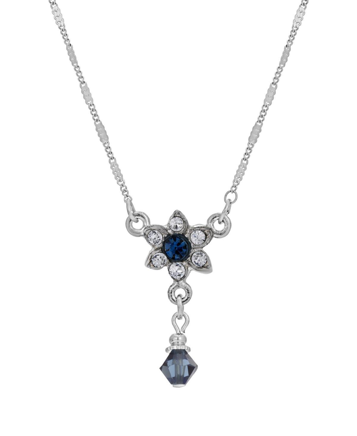 1928 Jewelry Silver Tone Blue Petite Flower Drop 15" Necklace Product Image