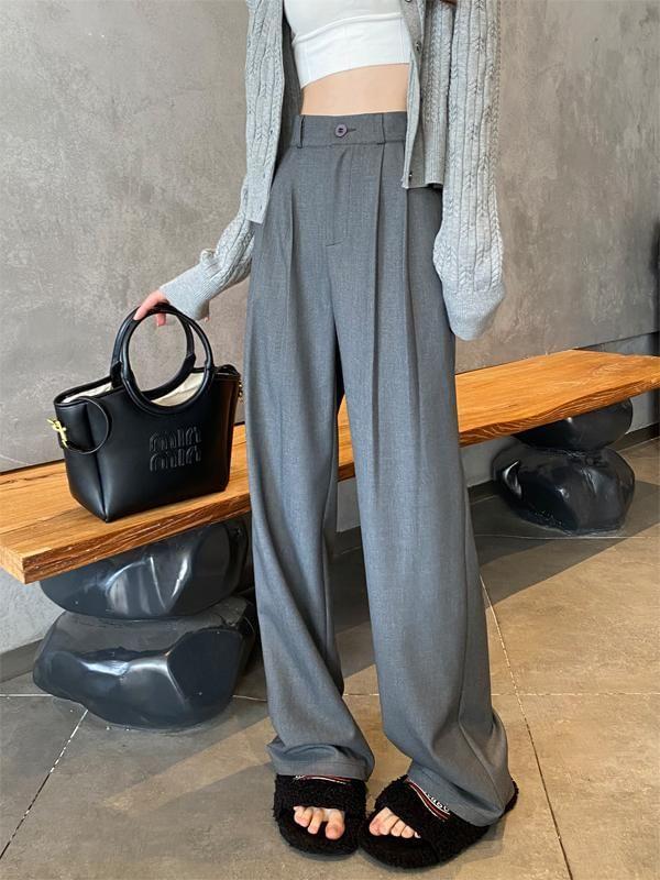 High Waist Plain Loose Fit Dress Pants (Various Designs) Product Image