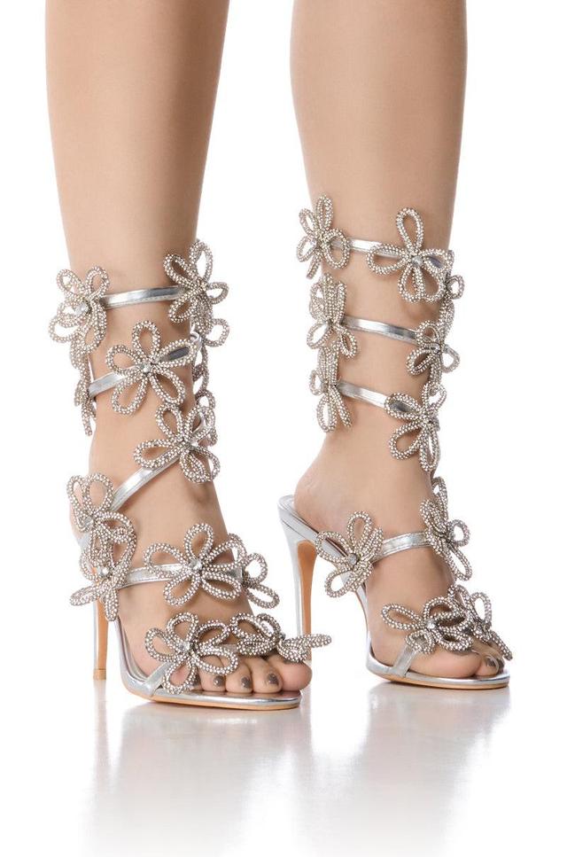 AZALEA WANG SPLENDA SILVER FLOWER EMBELLISHED COIL SANDAL Product Image