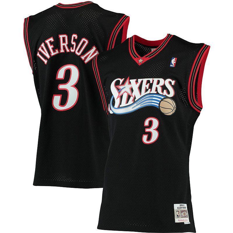 Mens Mitchell & Ness Allen Iverson Black Philadelphia 76ers Big & Tall Hardwood Classics Jersey Product Image