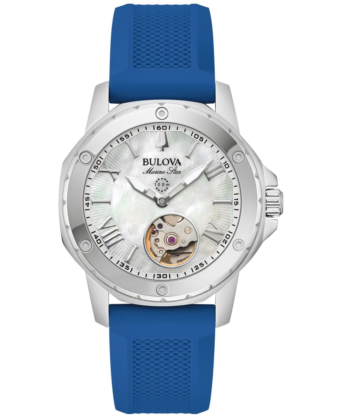 Bulova Womens Automatic Marine Star Blue Silicone Strap Watch 35mm Product Image