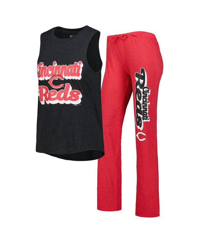 Womens Concepts Sport Heather Red Cincinnati Reds Wordmark Meter Muscle Tank Top and Pants Sleep Set - Heather Red Product Image