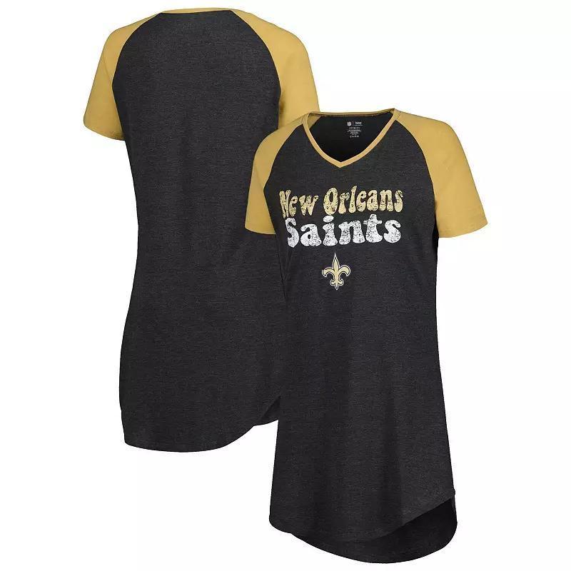 Womens Concepts Sport /Gold New Orleans Saints Raglan V-Neck Nightshirt Product Image