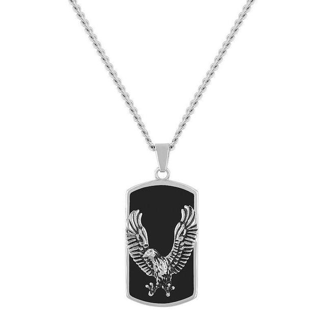 Steel Nation Mens Black Ion-Plated Stainless Steel Eagle Dog Tag Pendant Necklace Silver Product Image