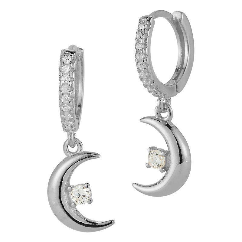 Sunkissed Sterling Cubic Zirconia Moon Charm Huggie Hoop Earrings, Womens, Silver Tone Product Image