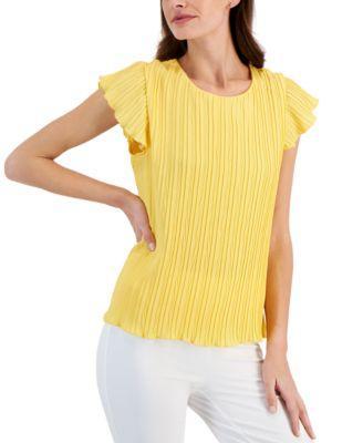 T Tahari Womens Flutter-Sleeve Pleated Top Product Image