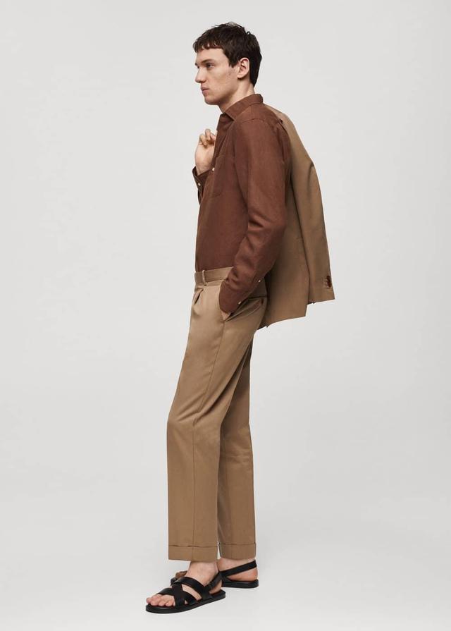 MANGO MAN - Virgin wool cotton suit pants with pleats brownMen Product Image