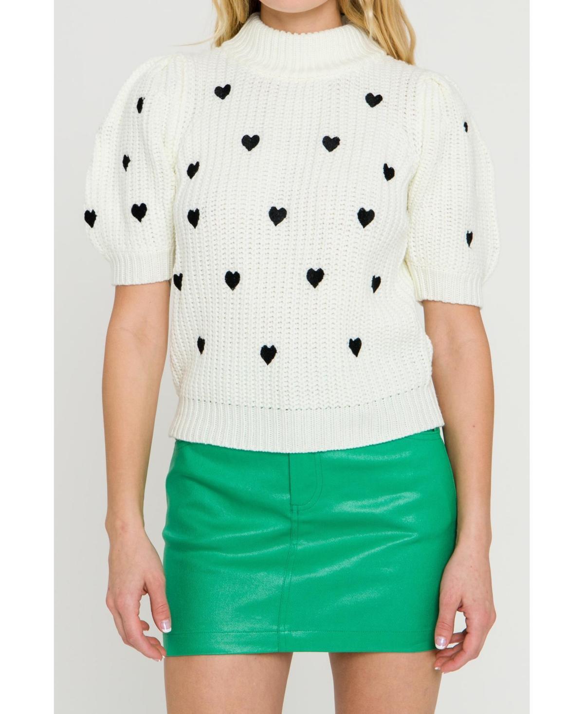 English Factory Heart Embroidered Puff Sleeve Sweater Product Image