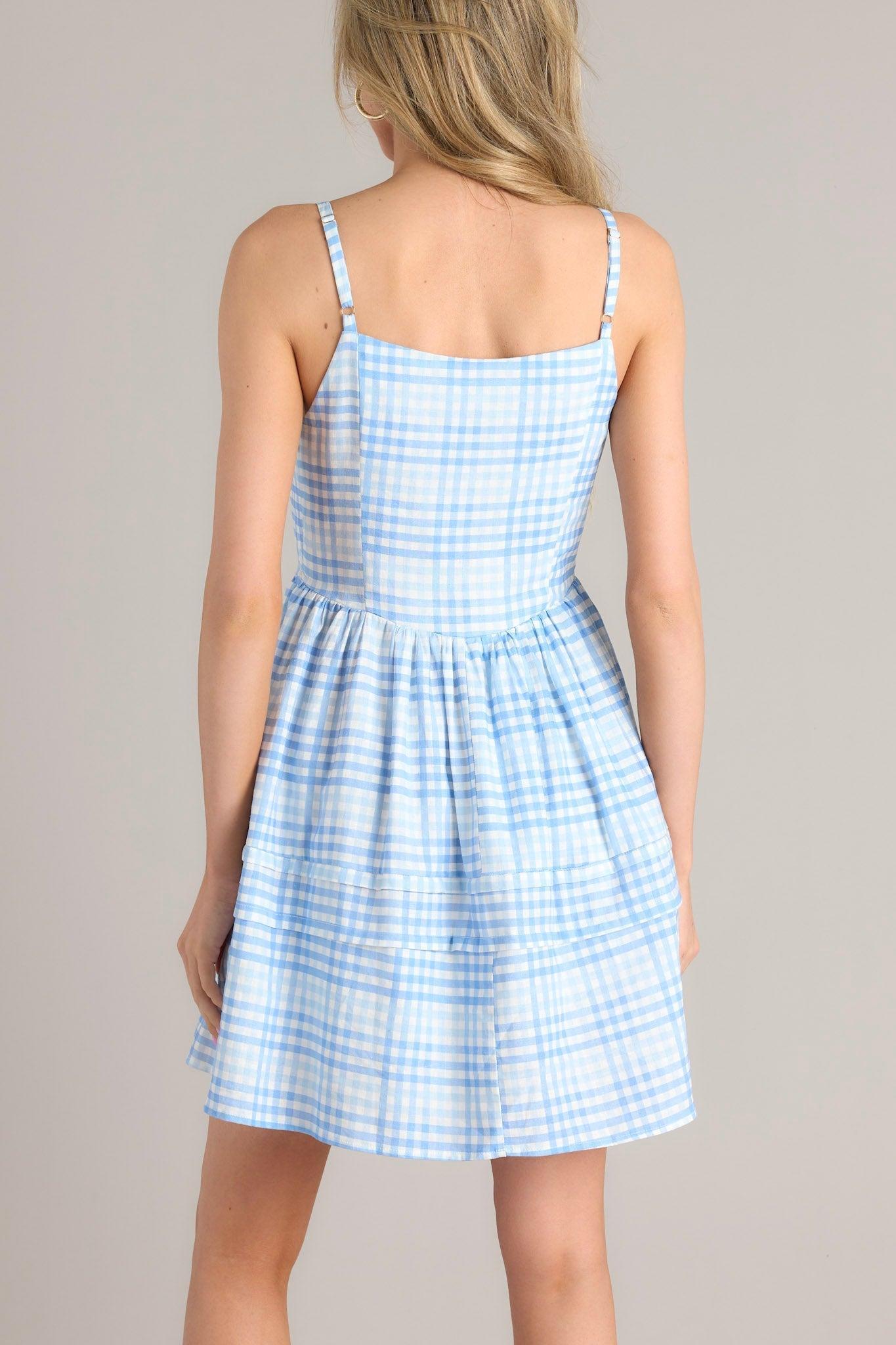 Alive And Free Blue Gingham Romper Dress Product Image