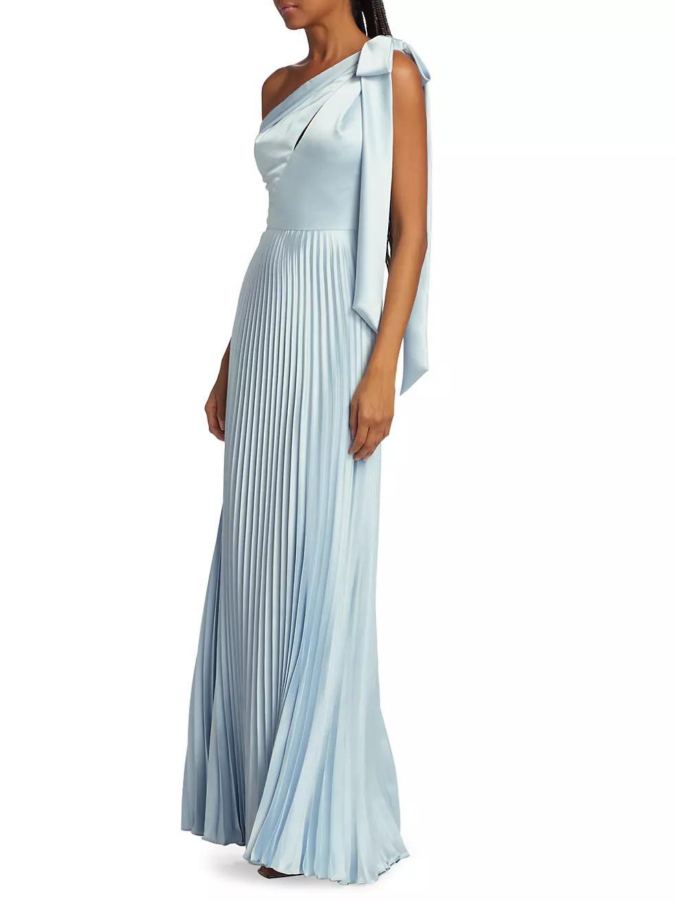 Satin One-Shoulder Pleated Gown Product Image