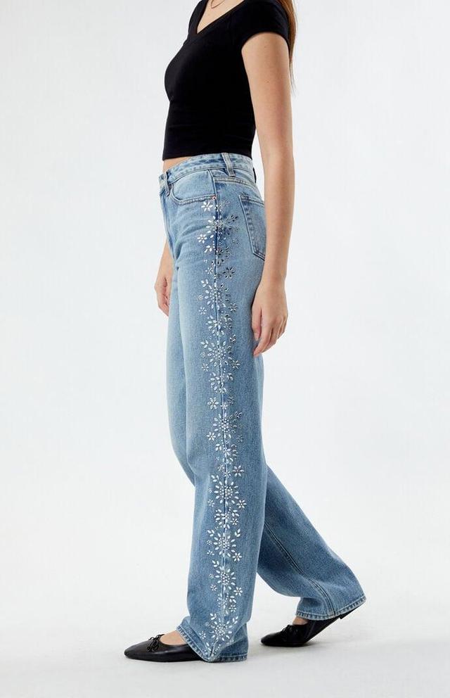 Women's Floral Rhinestone '90s Boyfriend Jeans - Product Image