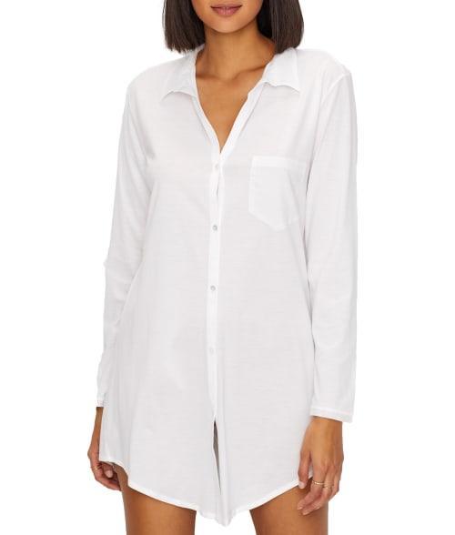 Hanro Deluxe Point Collar Long Sleeve Boyfriend Cotton Nightshirt Product Image