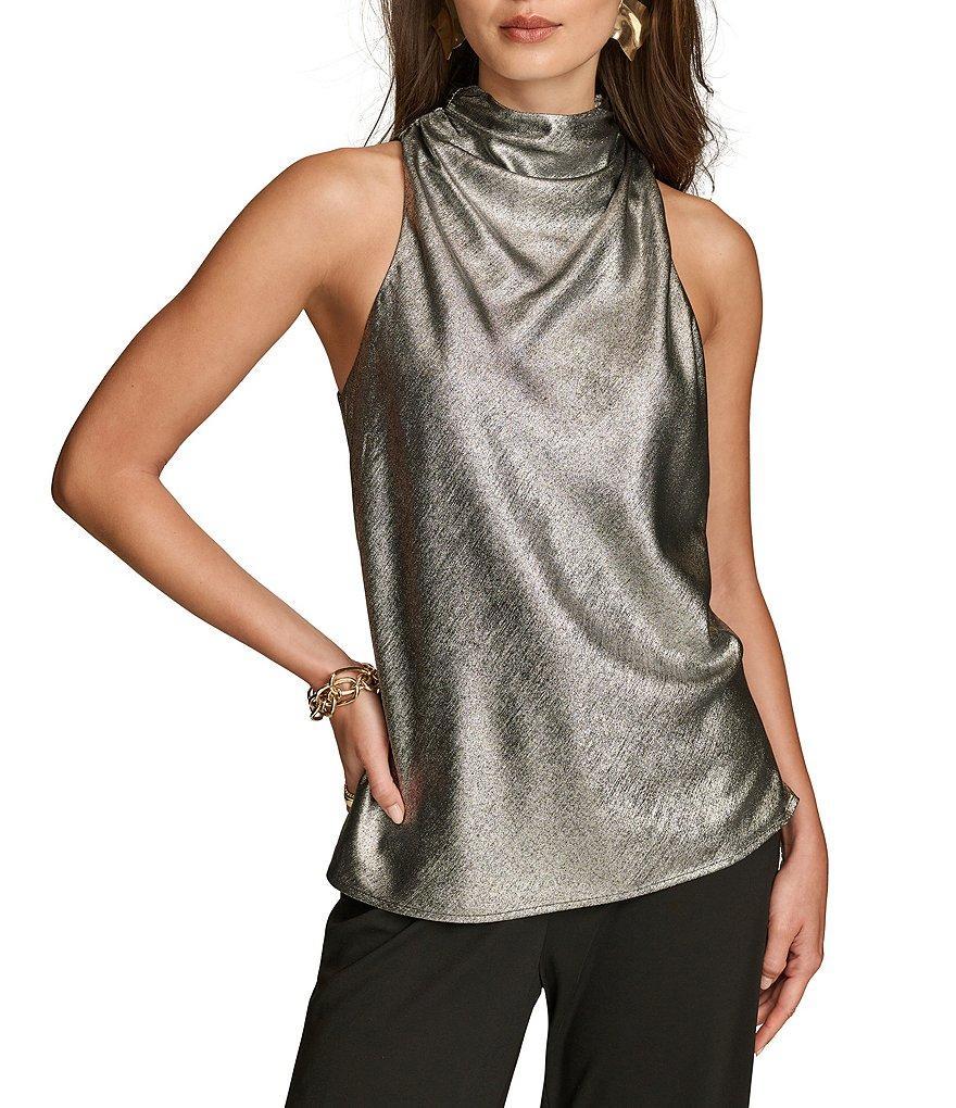 Donna Karan Metallic Foil Sleeveless High Cowl Neck Top Product Image