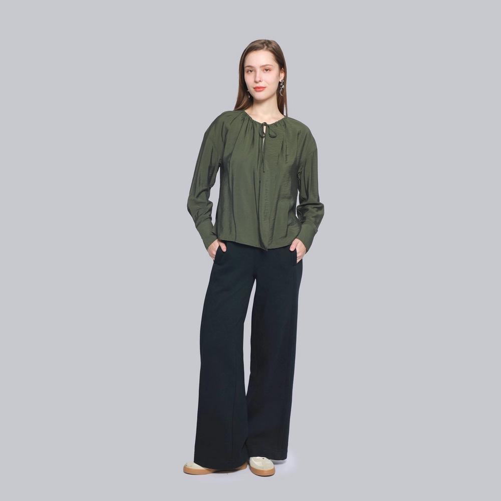 Women's Ruffle Long Sleeve Blouse - A New Day™ Green XXL Product Image