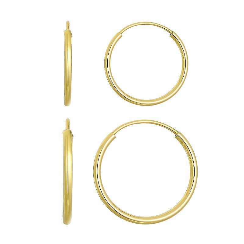 Taylor Grace 10k Gold 10 mm & 12 mm Endless Tube Hoop Earring Set, Womens Product Image