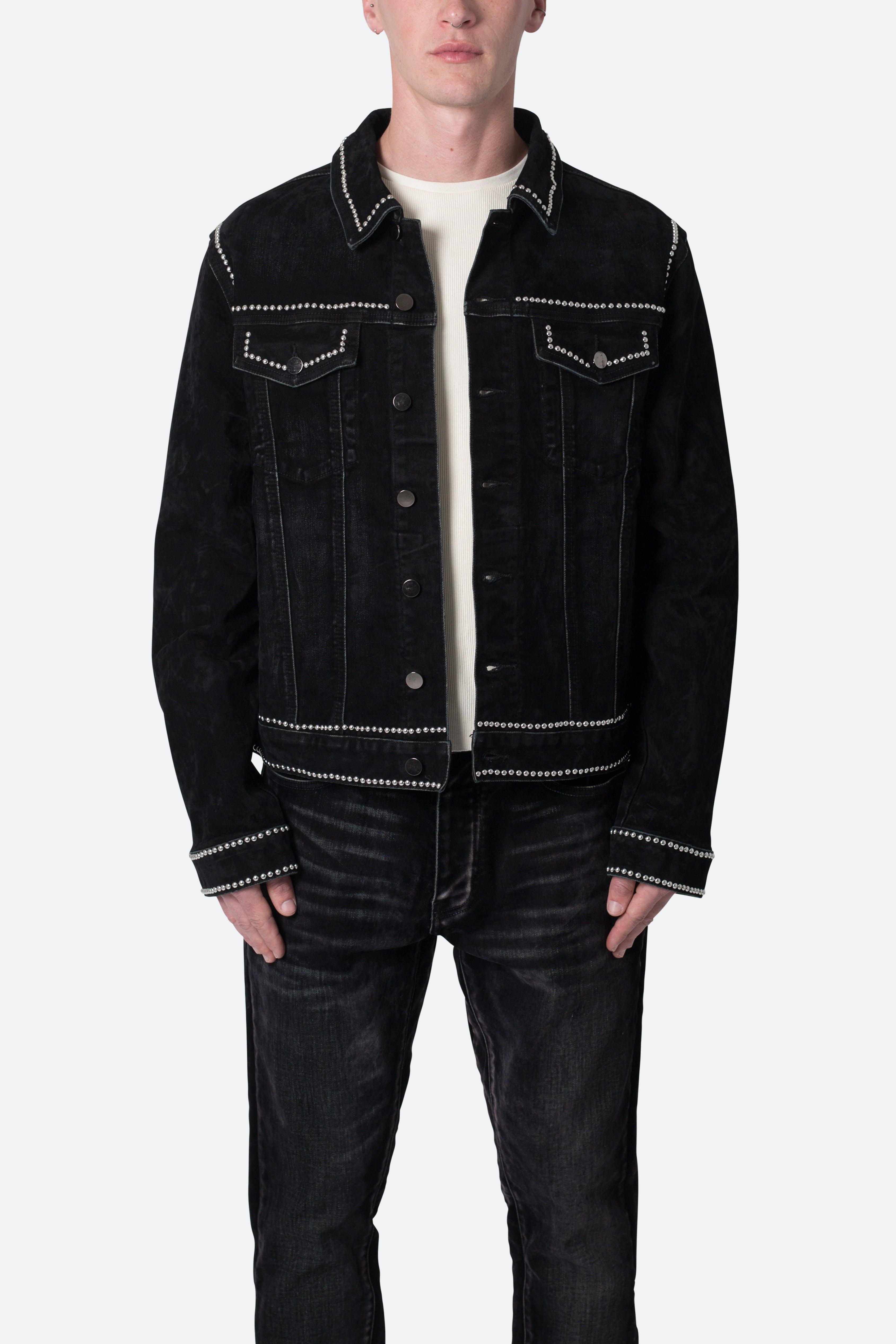 Studded Suede Denim Jacket - Black Product Image