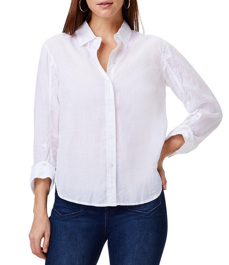 NIC + ZOE Woven Girlfriend Point Collar Long Roll Tab Sleeve Button Front Shirt Product Image