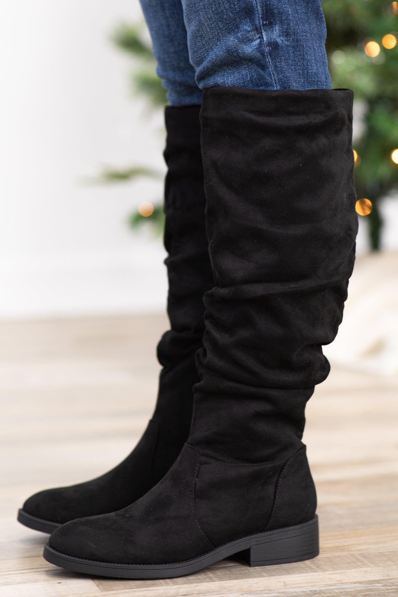 Black Faux Suede Slouchy Tall Boots Product Image