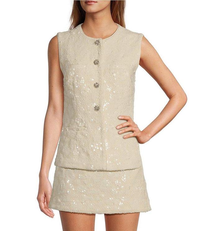 Antonio Melani Luella Sequin Tweed Rhinestone Coordinating Button Front Vest Product Image