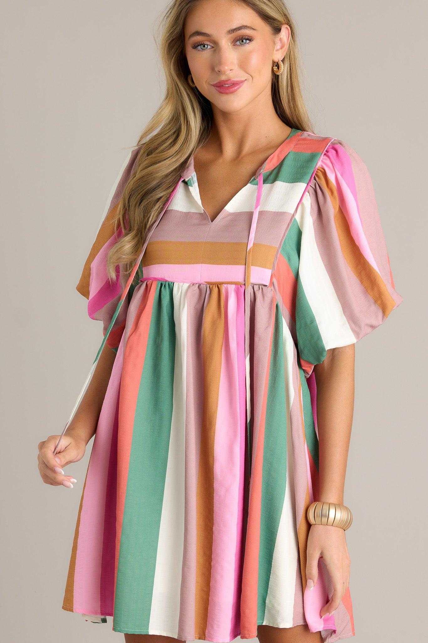 Riviera Retreat Green Multi Stripe Mini Dress Product Image