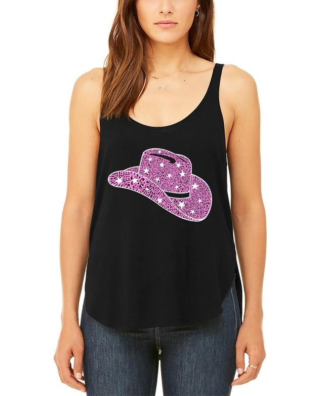 La Pop Art Womens Premium Word Art Cowgirl Hat Flowy Tank Top Product Image