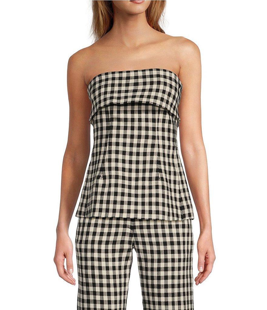 Tara Jarmon Paris Tonnie Stretch Woven Sleeveless Gingham Print Strapless Coordinating Tube Top Product Image