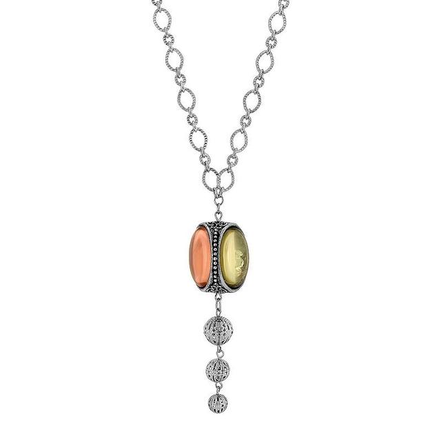 1928 Silver Tone Green, Peach & Yellow Spinner Mystic Necklace, Womens, Multi Product Image