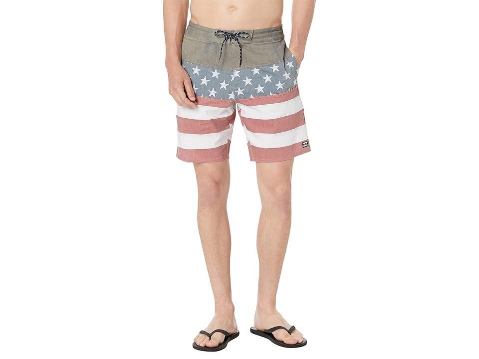 Billabong Stars and Stripes Tribong Lo Tides 19 Boardshorts (Red/White/Blue) Men's Swimwear Product Image