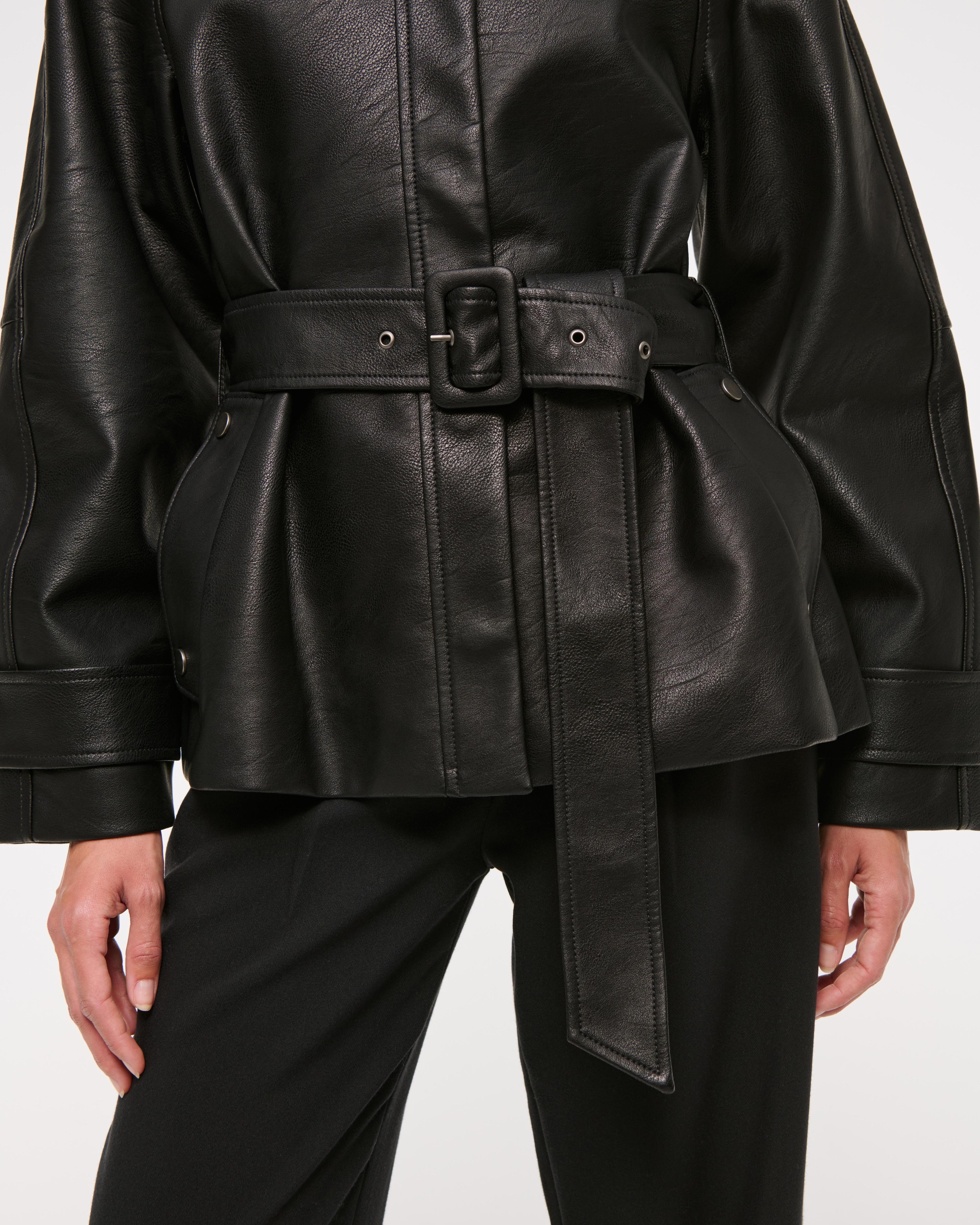 Belted Vegan Leather Jacket Product Image