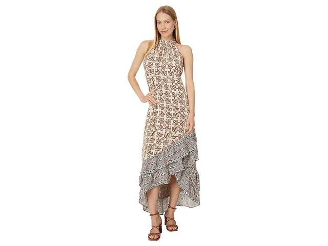 Vince Camuto Halter Neck Sleeveless Maxi Dress With Asymmetrcal Ruffle (Rainy Day) Women's Dress Product Image