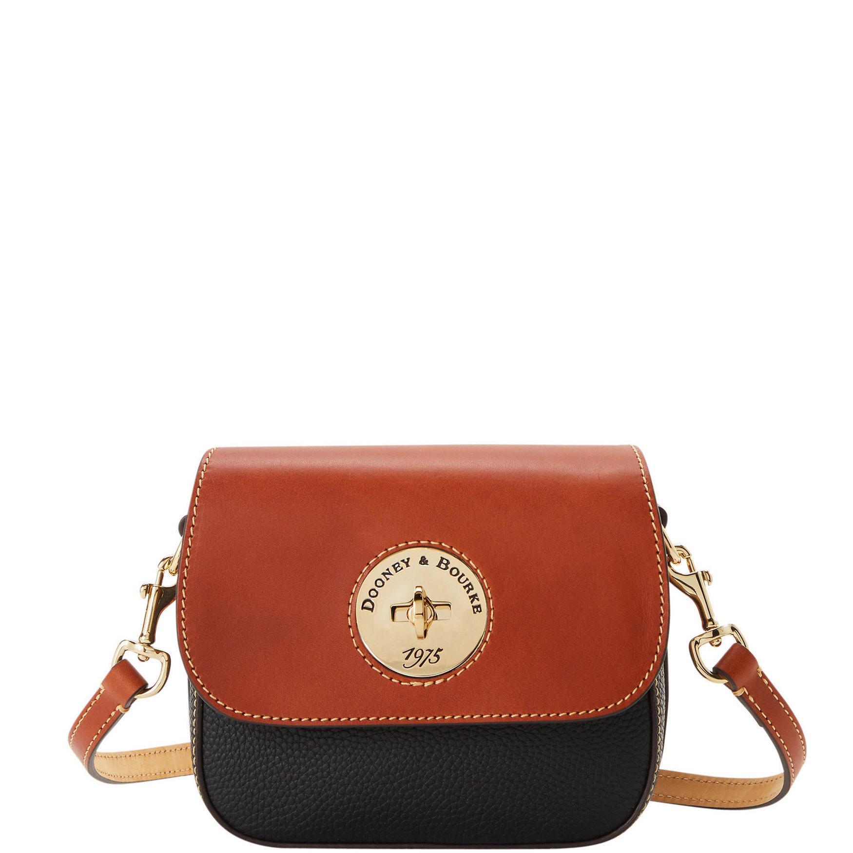 Dooney & Bourke Womens Pebble Turnlock Flap Saddle Leather Crossbody Bag in Black Product Image