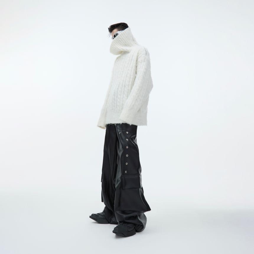 Turtleneck Cable Knit Plain Sweater Product Image