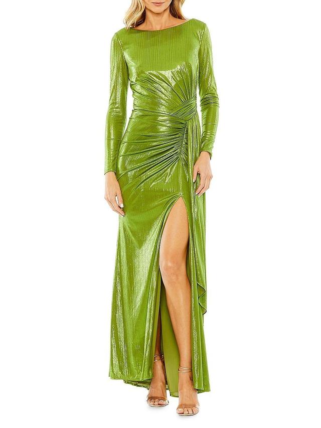 Womens Draped Metallic Lam Gown Product Image