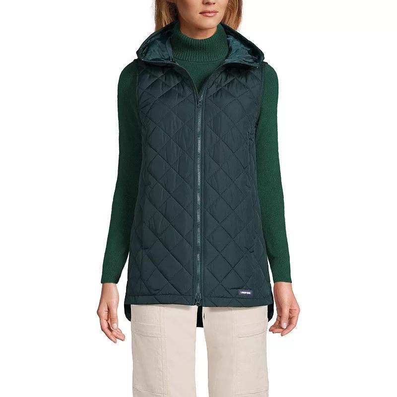 Petite Lands End Hooded Quilted Vest, Womens Dark Green Green Product Image