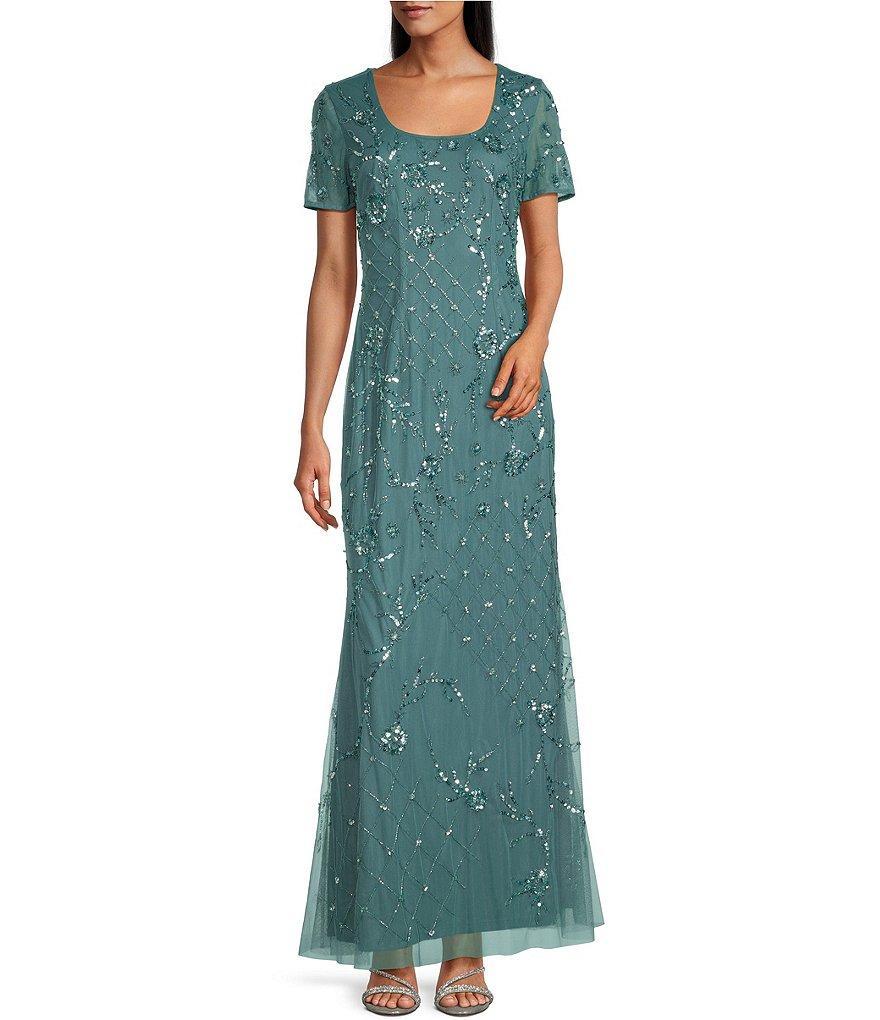 Alex Evenings Short Sleeve Scoop Neck Beaded Sheath Gown Product Image