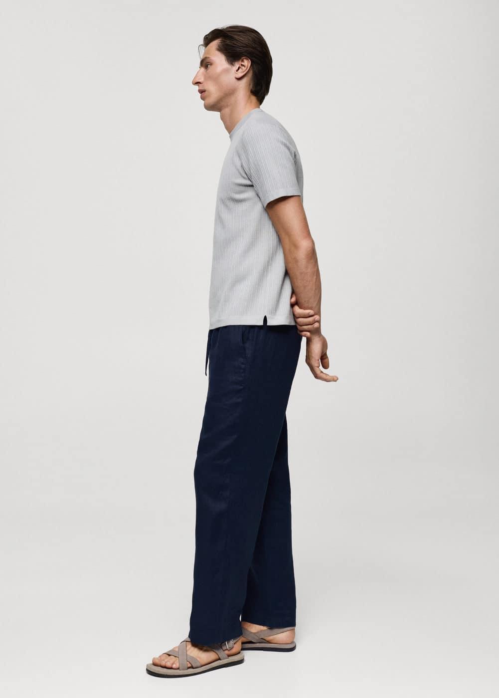 MANGO MAN - 100% linen pants with drawstring navyMen Product Image